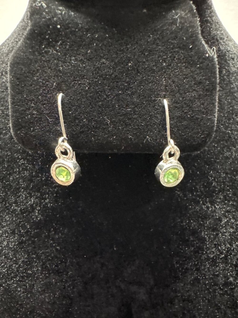 Silver Tone Drop Earrings With Green Gemstones - Elegant & Lightweight Jewelry F